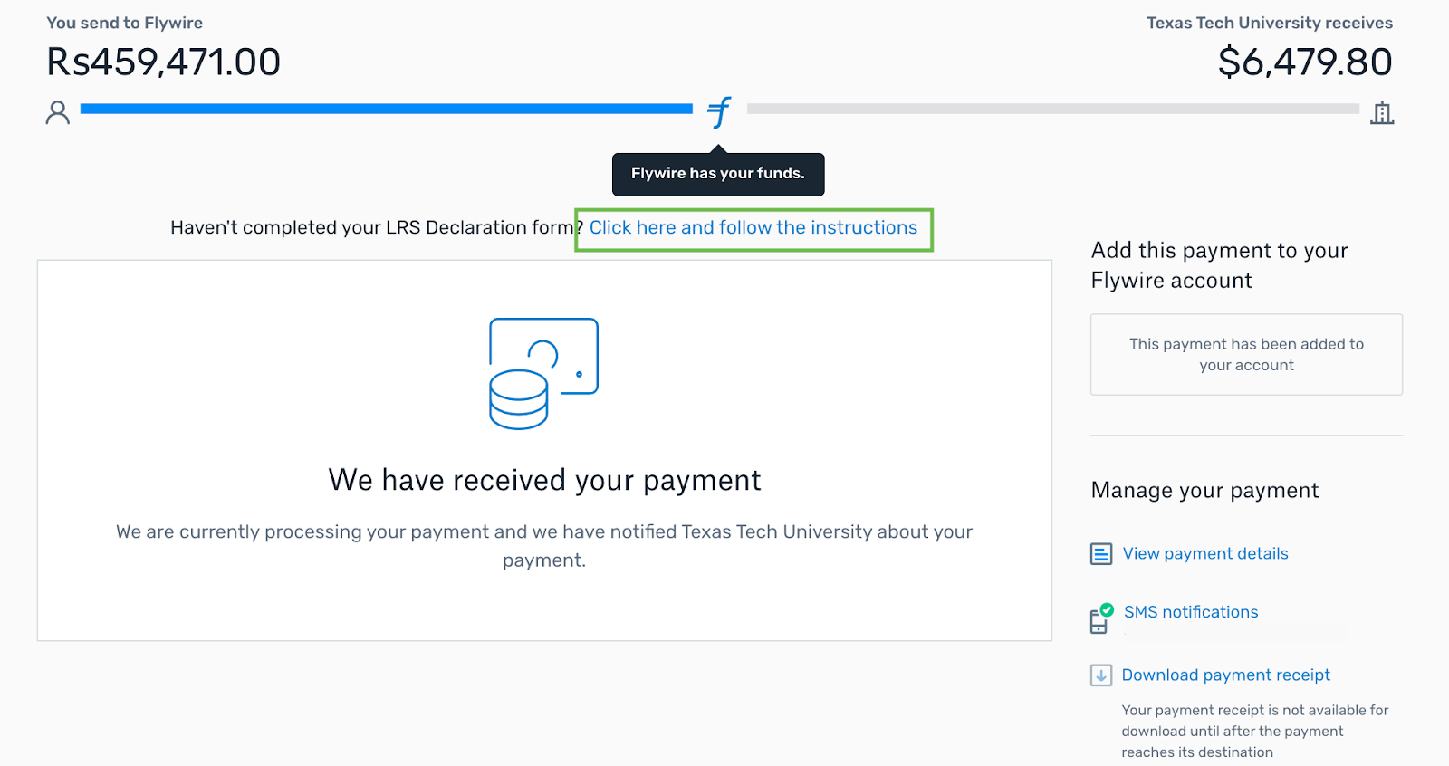Where can I download my LRS Declaration form? Flywire